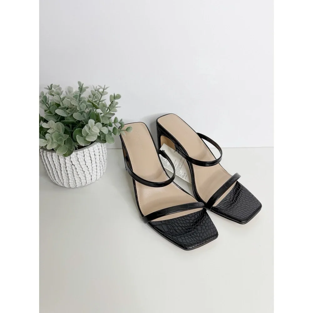 NWT The Drop Avery Square Toe Two Strap Heeled‎ Sandal Black Size 7.5 Workwear - Picture 2 of 11